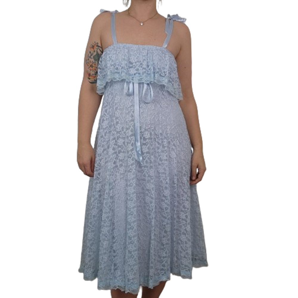 70s Blue Lace Dress S